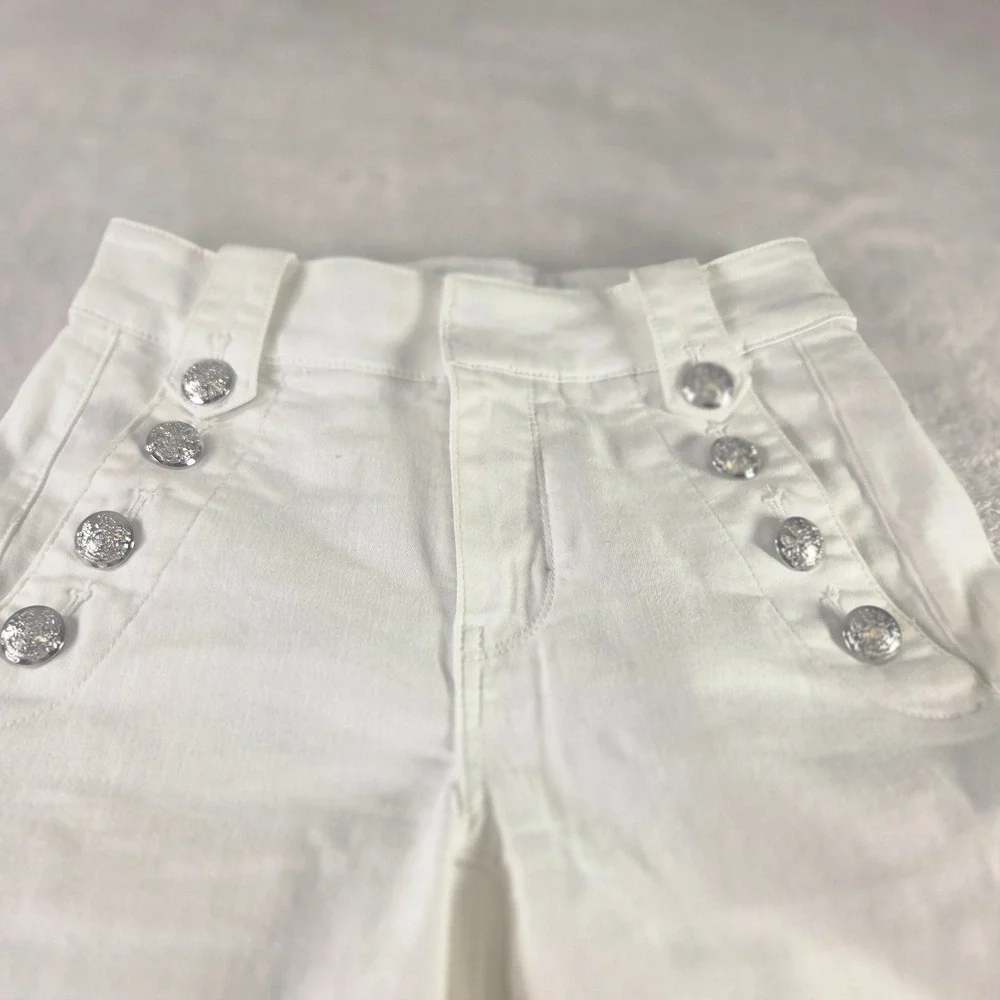 White House Black Market High Rise Wide Leg Sailor Pants White Silver Button 00L - Picture 5 of 11